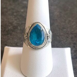 NEW Sterling Silver 925 Ring Blue Topaz Quartz 14.7mm Stone‎ Size 8.25 Boho